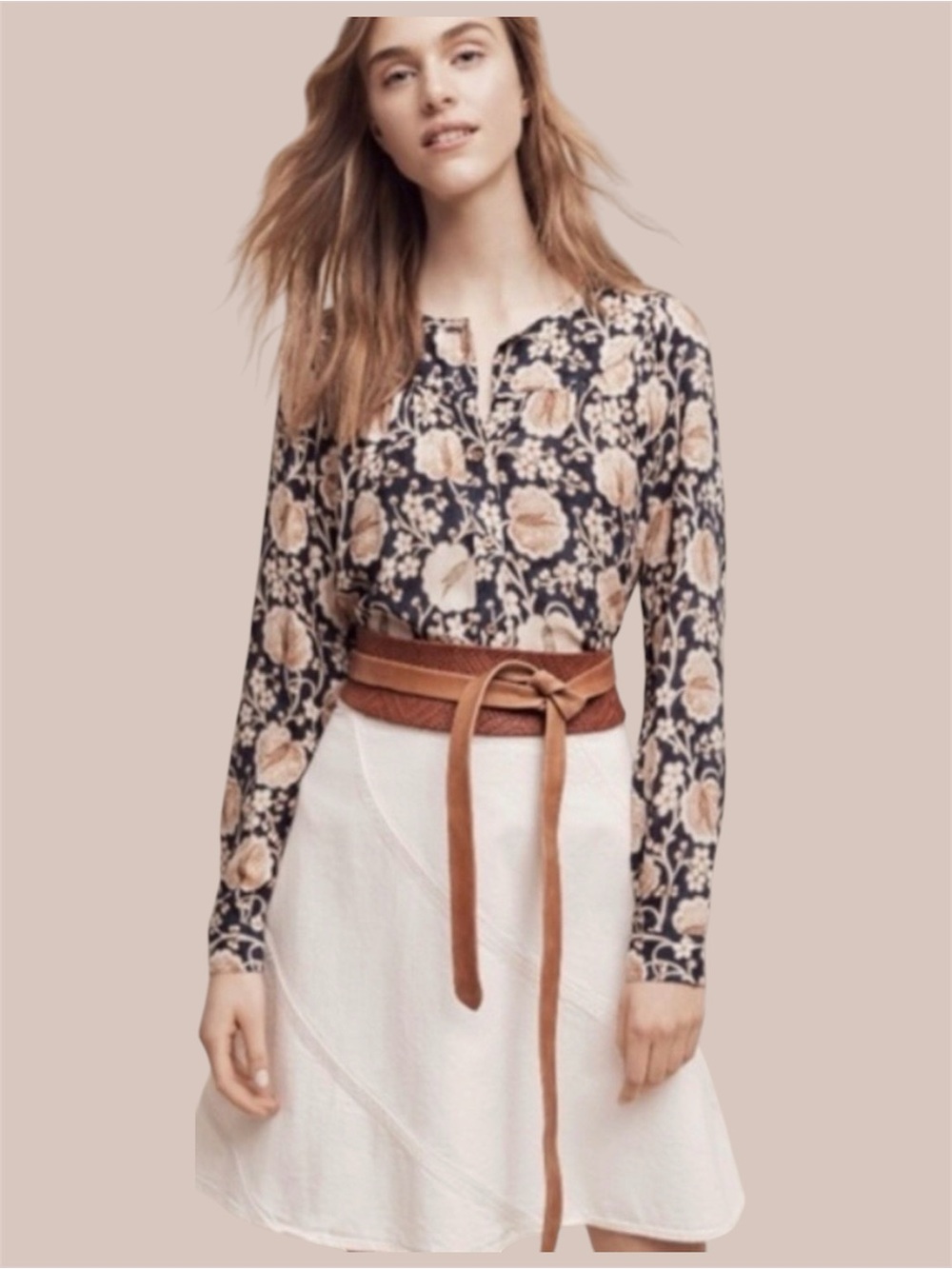 ANTHROPOLOGIE MAEVE‎ Blue/Creme/Tan Ombre "Orli" Floral Paisley Blouse Size S